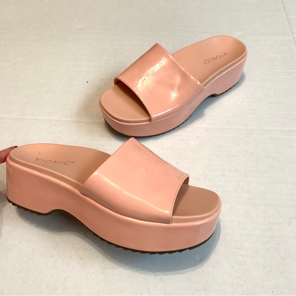 VIONIC Trista Pink Patent Leather Platform Slide Sandals Women’s Size 7